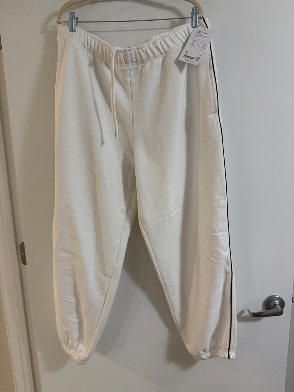 Athleta Cream Joggers with Black Side Stripe